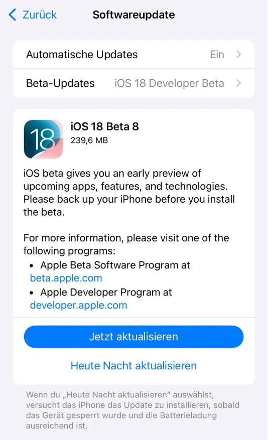 和平苹果手机维修分享苹果 iOS / iPadOS 18 开发者预览版 Beta 8 发布 